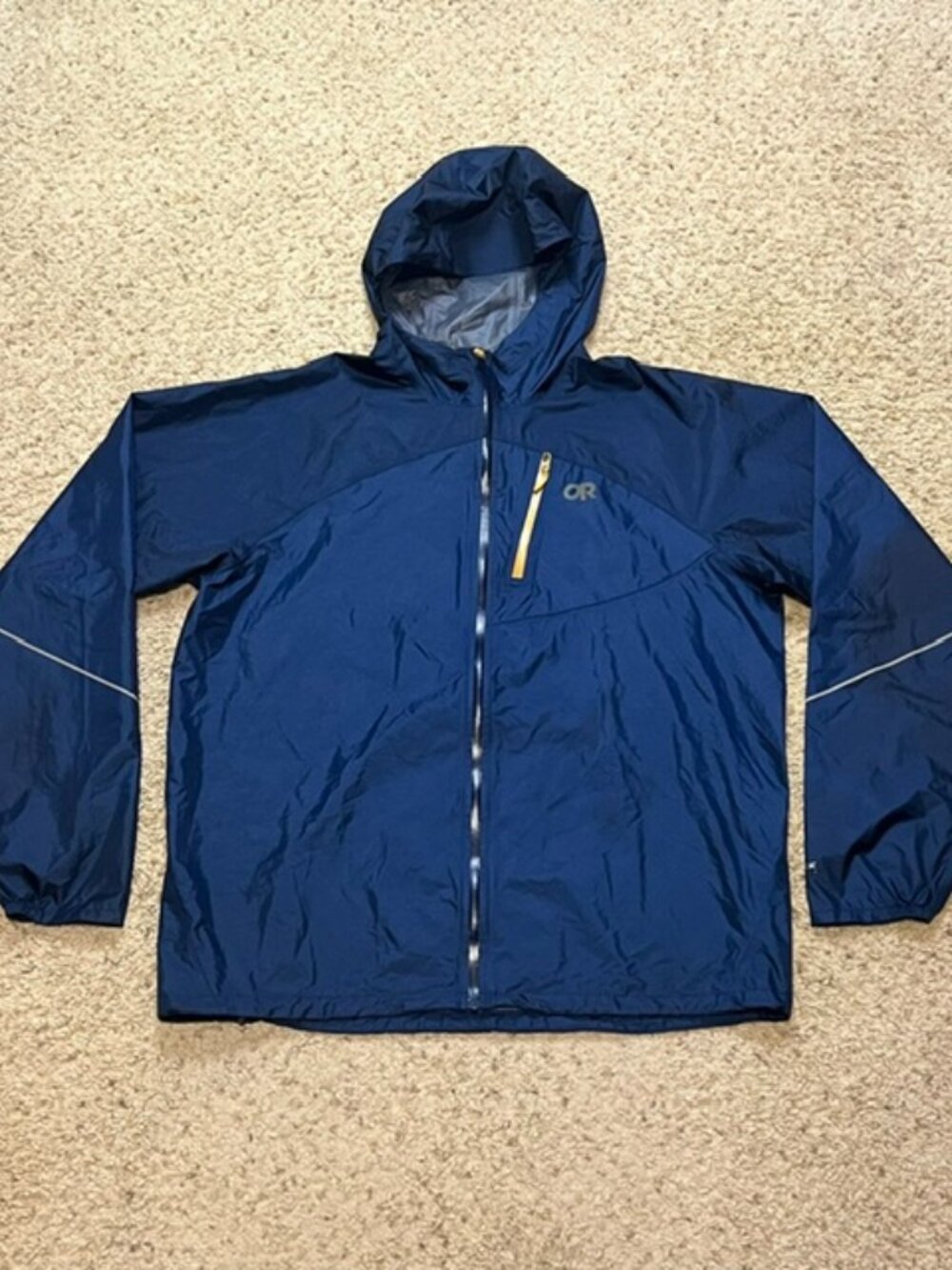 Outdoor Research Men Blue Helium Full Zip Rain Jacket Size XL EUC Pertex Shell